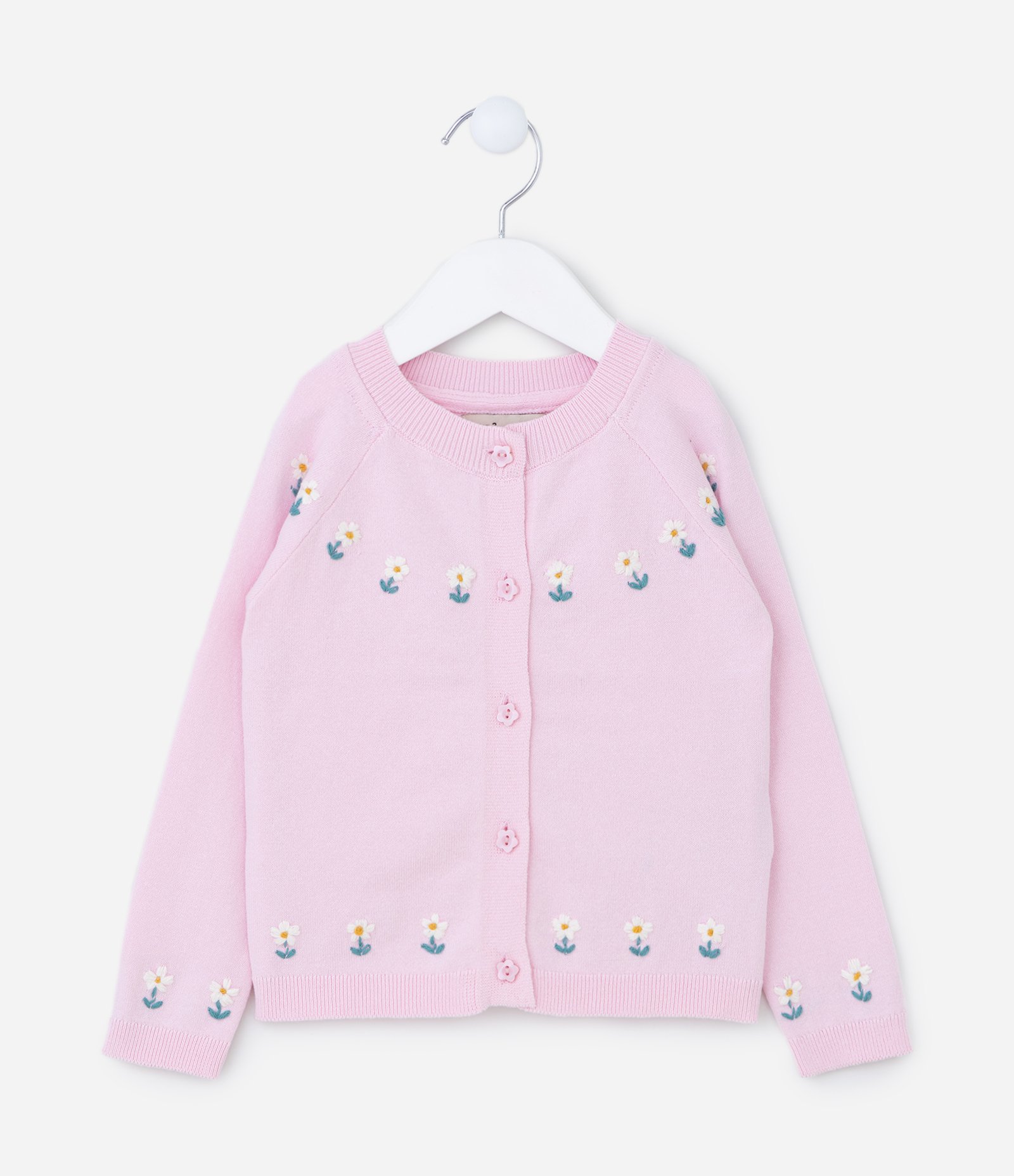 Cardigan Infantil com Florezinhas Bordadas - Tam 01 a 05 Anos Rosa 1