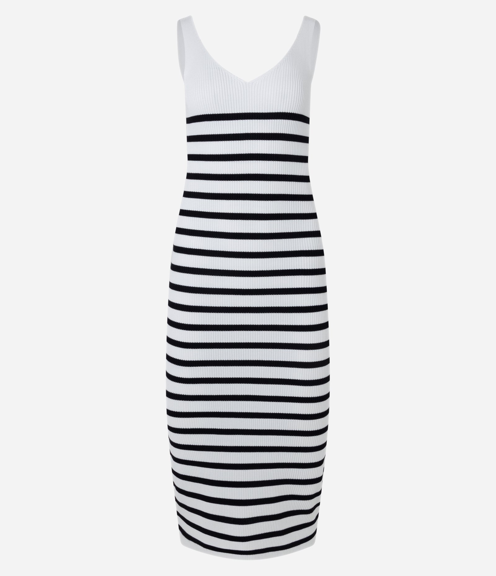 Vestido Midi em Tricô com Decote V e Estampa Listrada Branco/ Preto 6
