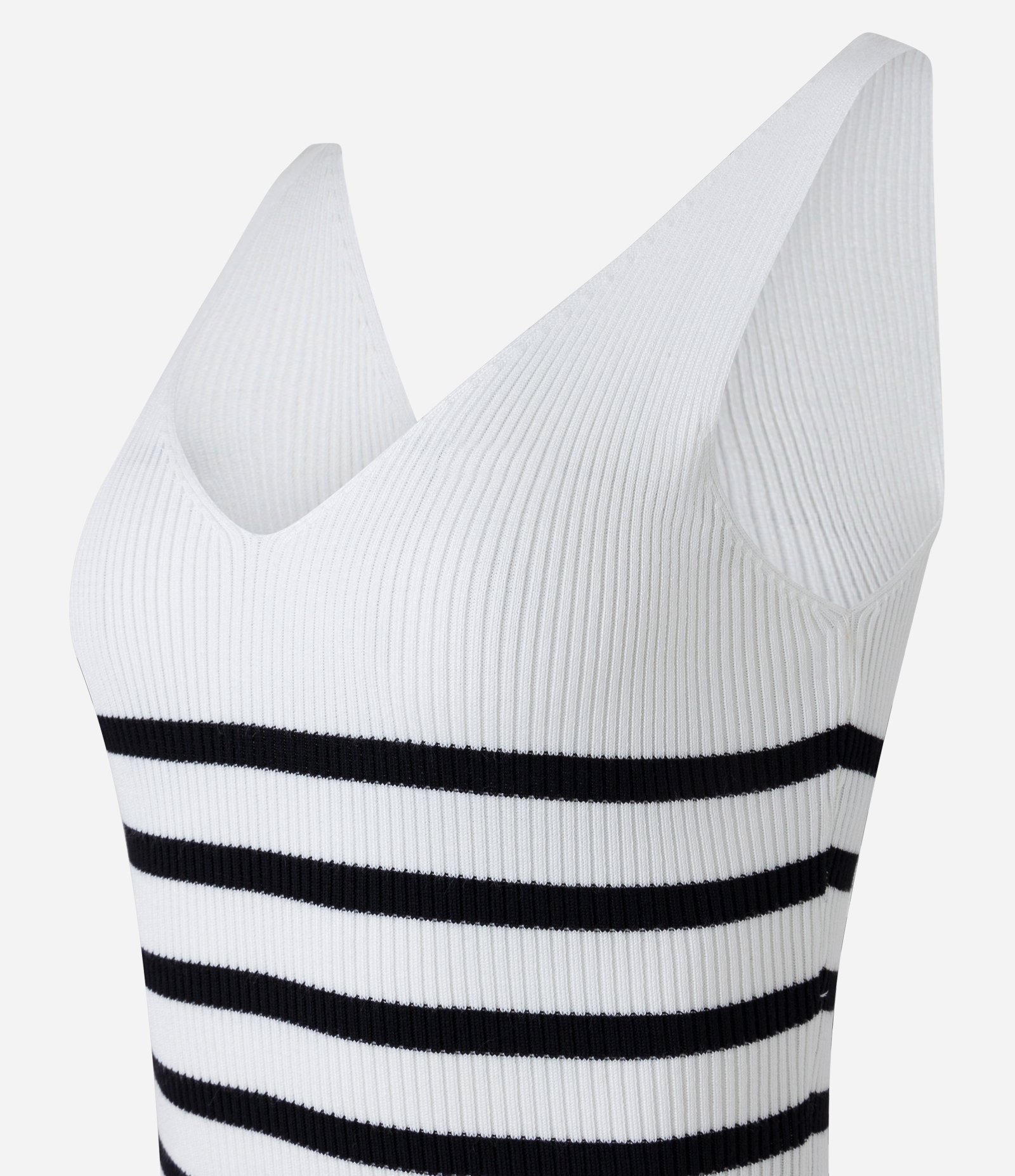 Vestido Midi em Tricô com Decote V e Estampa Listrada Branco/ Preto 7