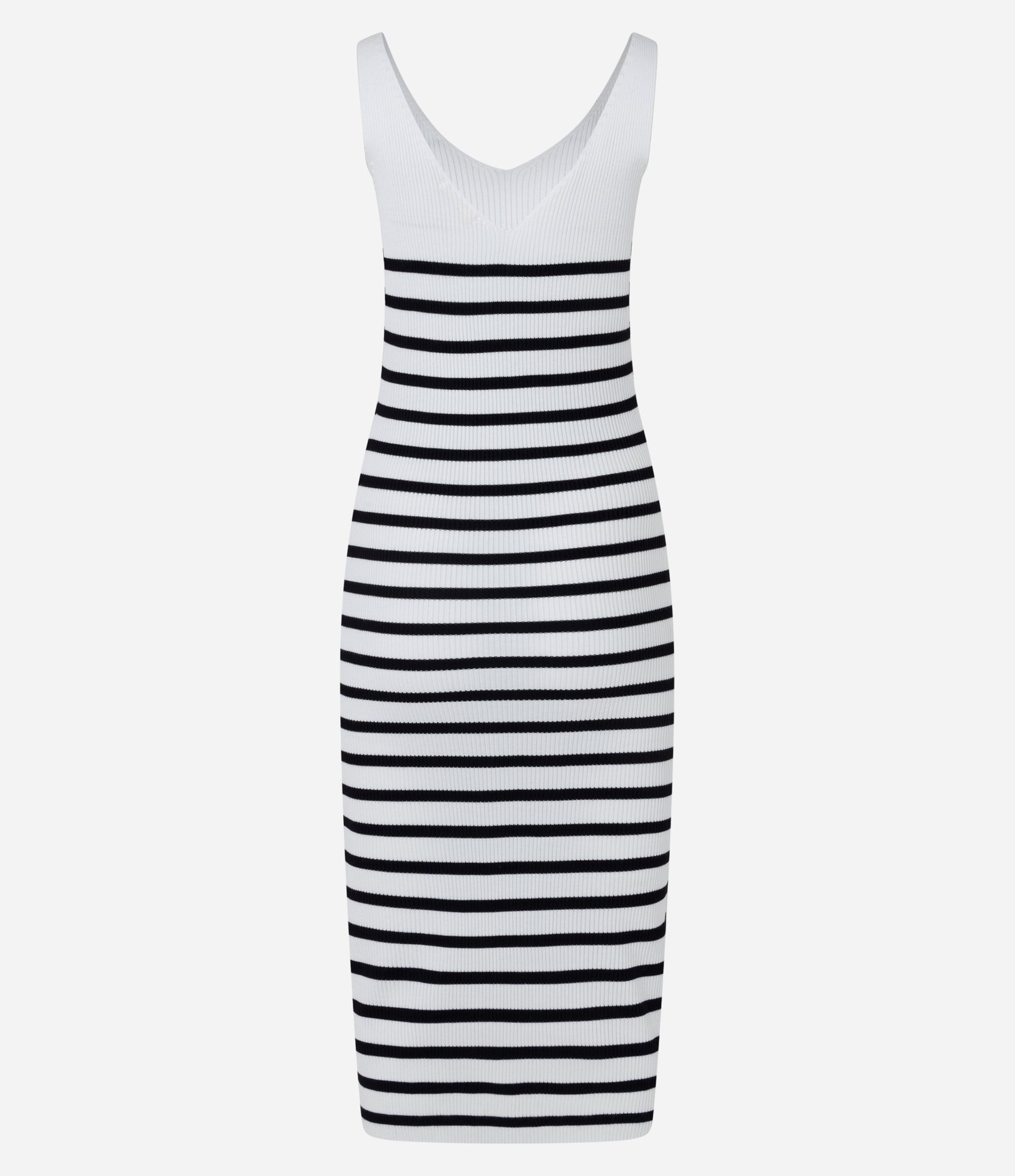 Vestido Midi em Tricô com Decote V e Estampa Listrada Branco/ Preto 8