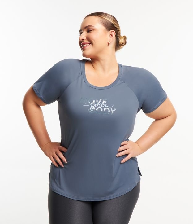 Camiseta Esportiva em Poliamida com Estampa Move Your Body Curve & Plus Size Cinza Azulado 1