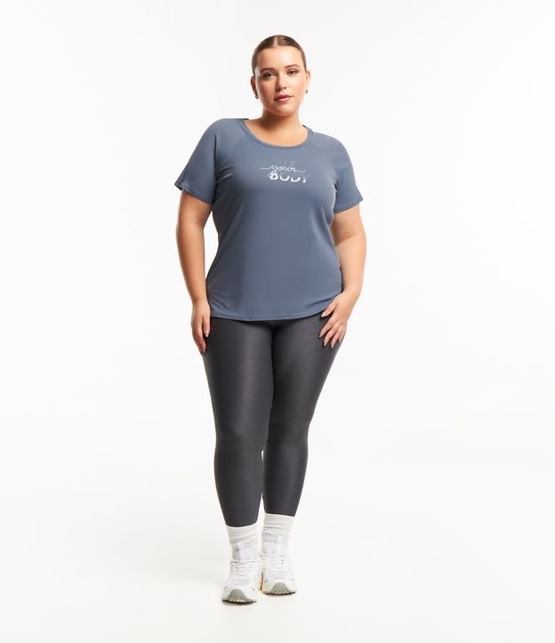 Camiseta Esportiva em Poliamida com Estampa Move Your Body Curve & Plus Size Cinza Azulado 2
