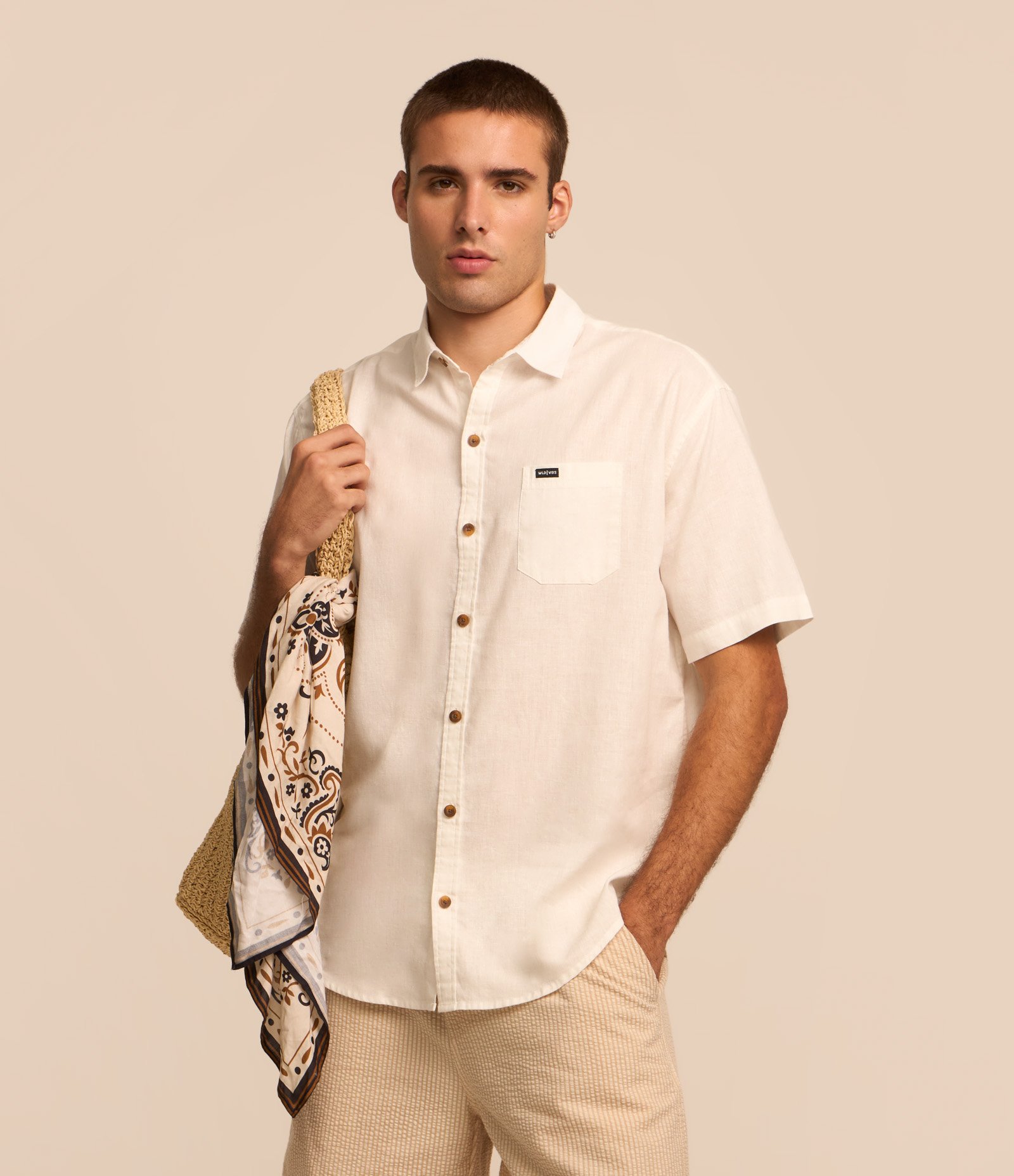 Camisa Relaxed em Cânhamo com Bolso Branco 1