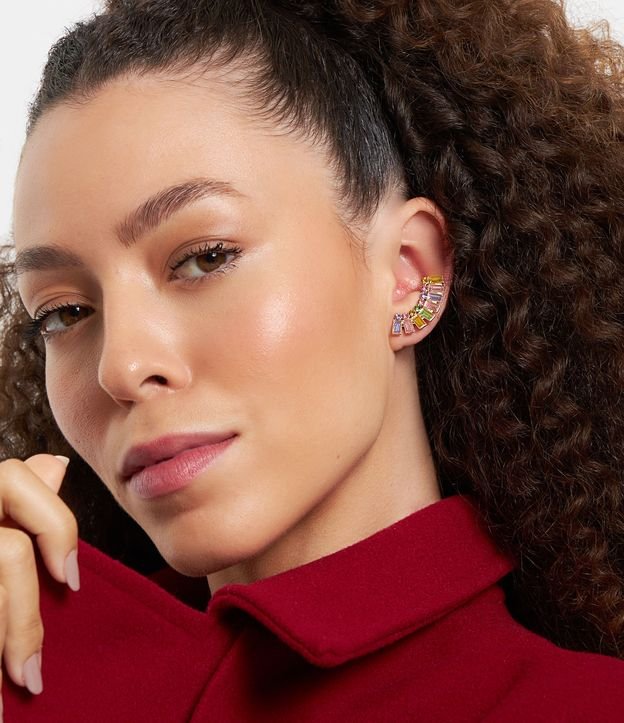 Brinco Ear Cuff com Baguetes de Strass Coloridas