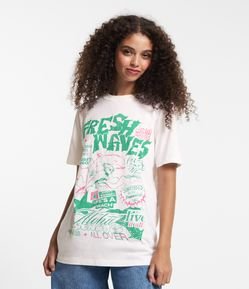 Camiseta Alongada em Meia Malha com Estampa Fresh Waves