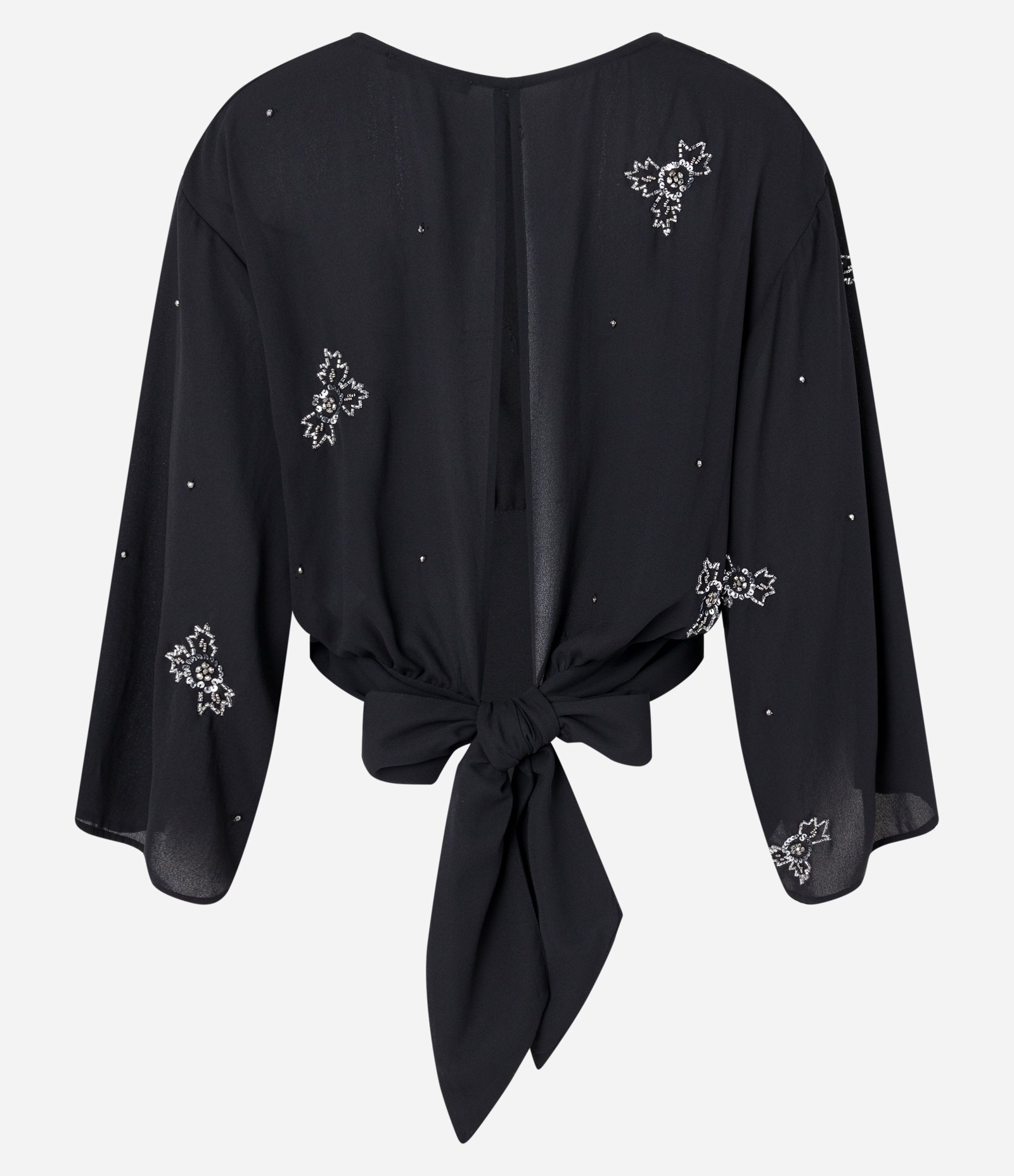 Blusa em Chiffon com Bordados e Amarração nas Costas Preto 9