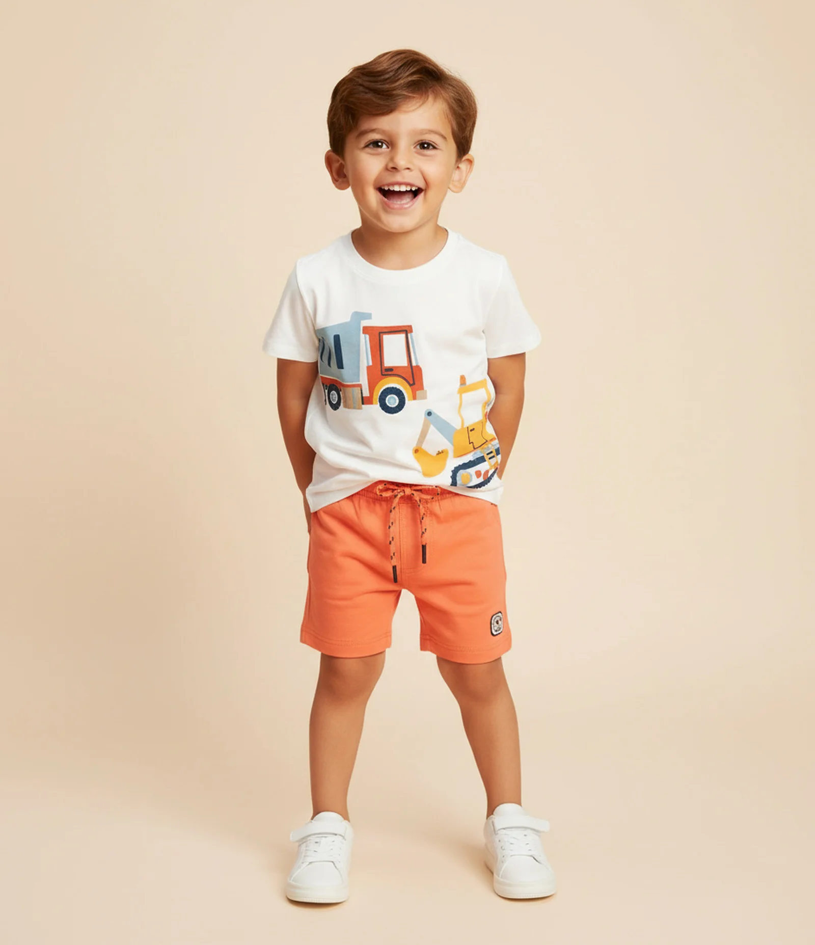 Bermuda de Banho Infantil com Etiqueta Emborrachada - Tam 1 a 5 anos Laranja Coral 1