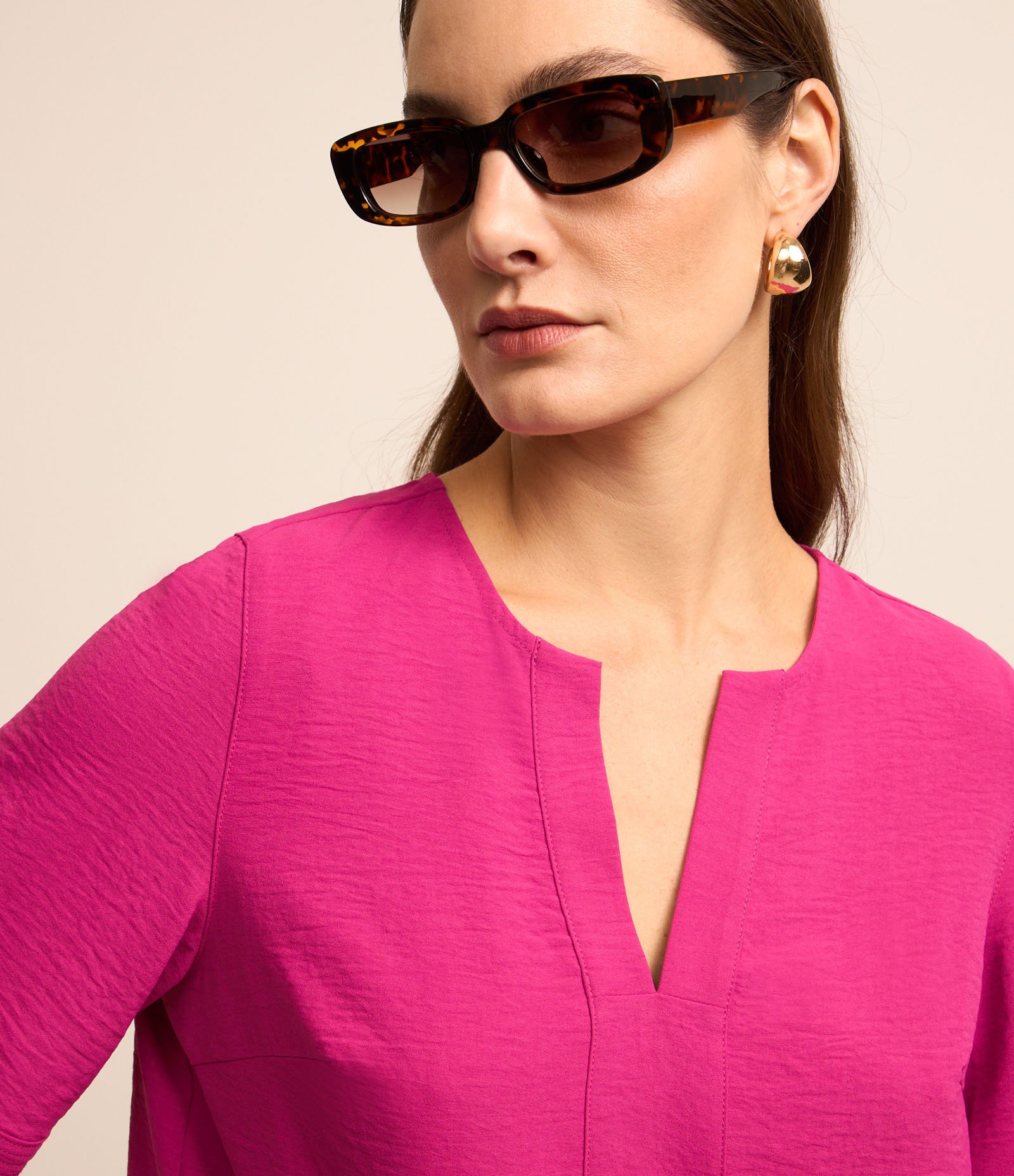 Blusa com Efeito Airflow com Decote em V Pespontado Rosa 1