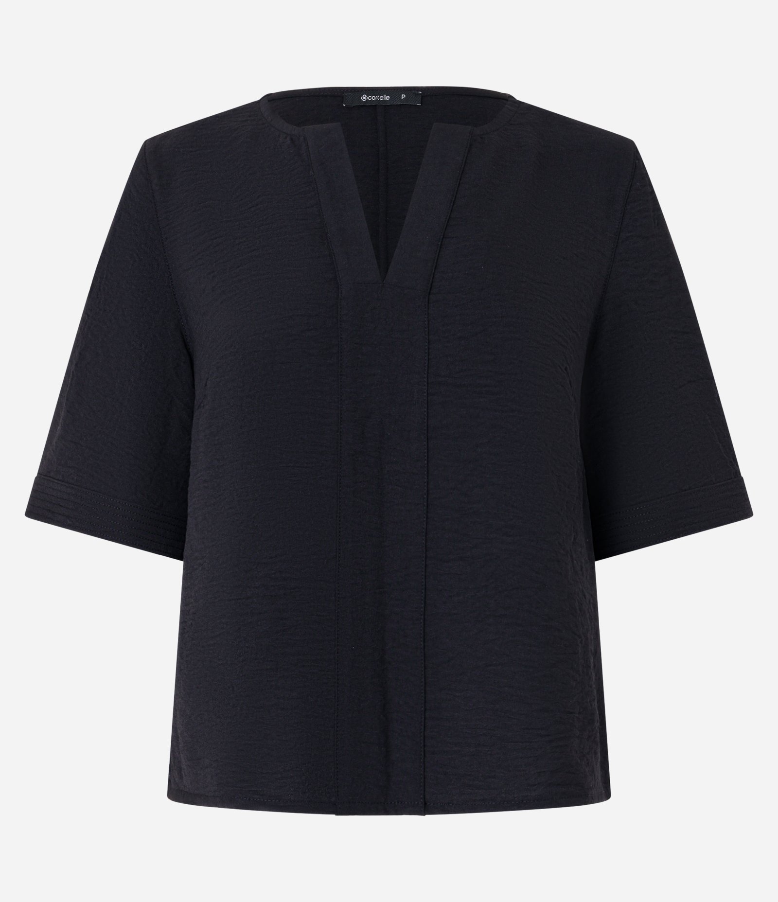 Blusa com Efeito Airflow com Decote em V Pespontado Preto 5