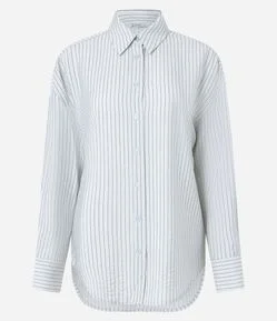 Camisa Oversized Acetinada com Estampa Risca de Giz