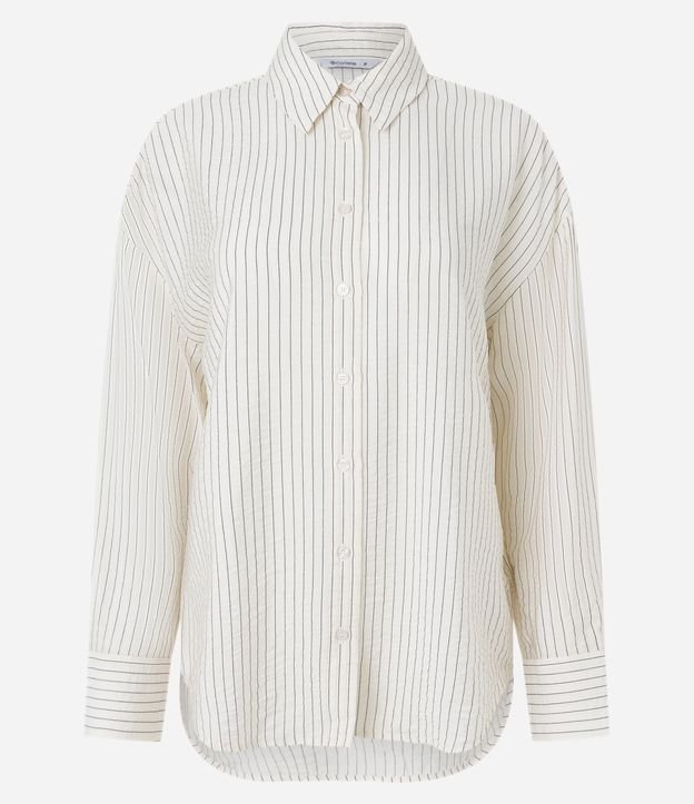 Camisa Acetinada com Estampa Risca de Giz