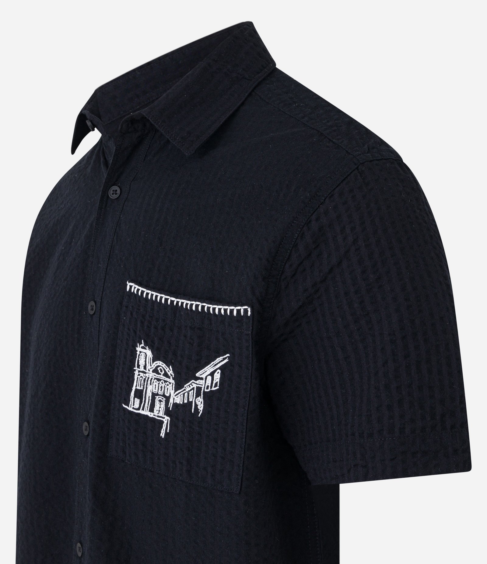 Camisa em Ana Ruga com Textura e Bordado Preto 7