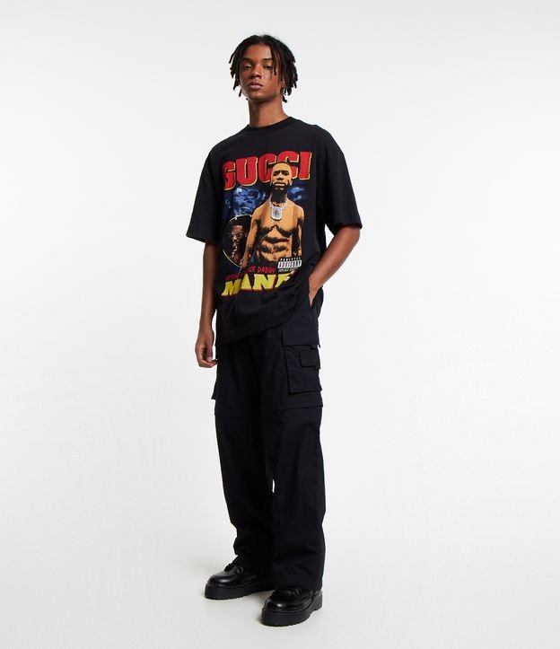 Camiseta Oversized em Meia Malha com Estampa Gucci Mane