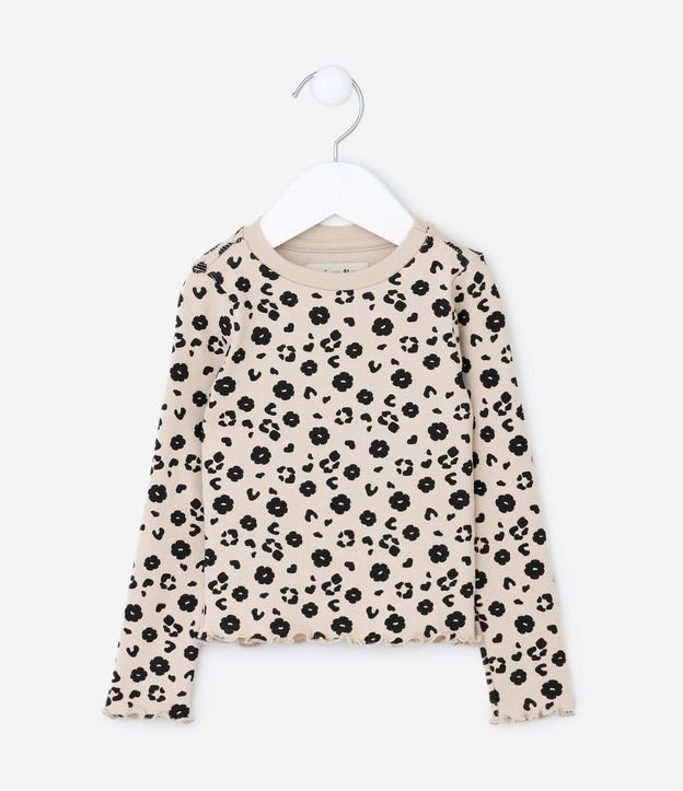 Blusa Infantil Canelada com Estampa de Oncinha - Tam 1 A 5 Anos