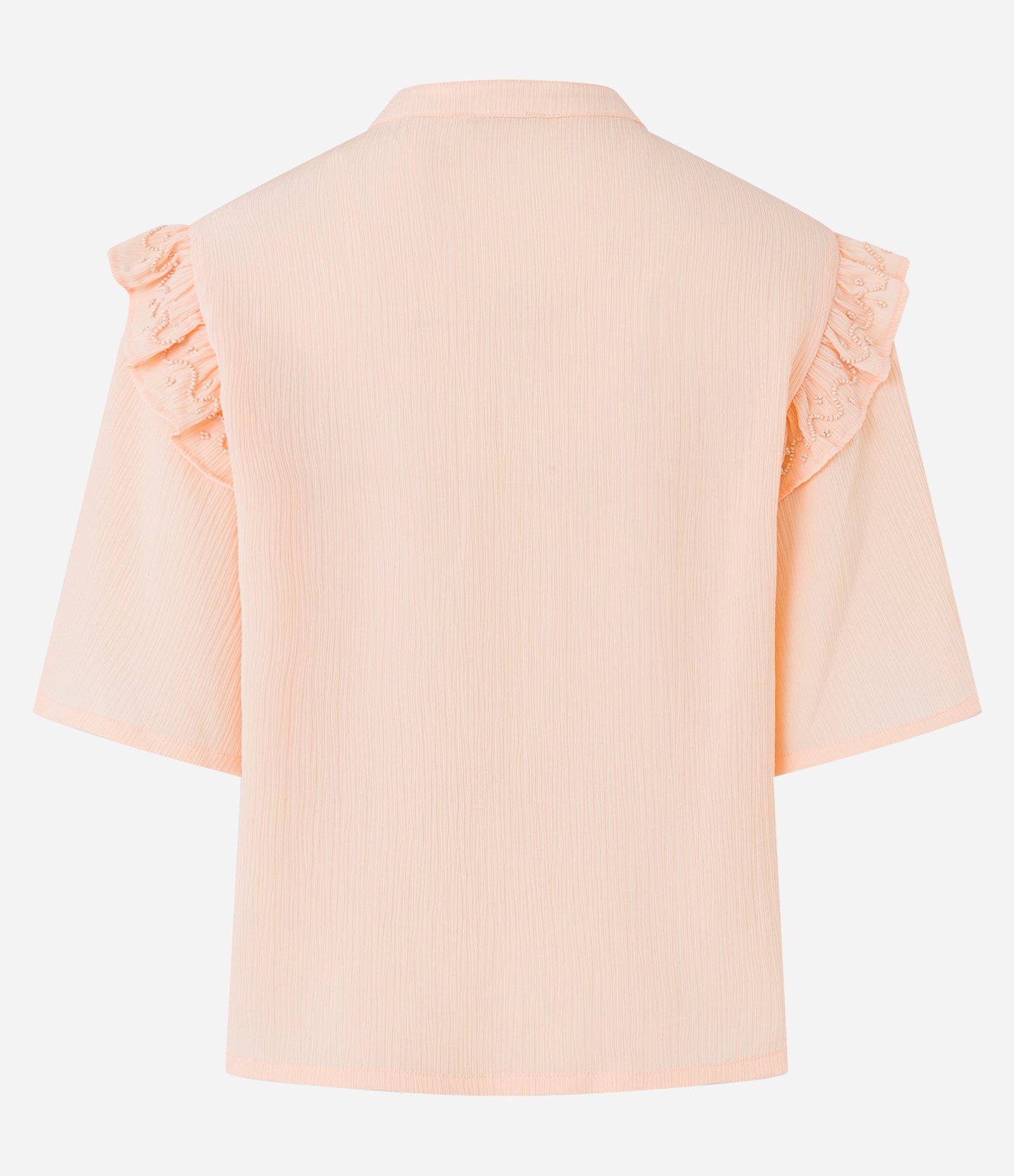 Blusa em Chiffon com Amarração na Gola e Babados no Ombro Laranja Pessêgo 9