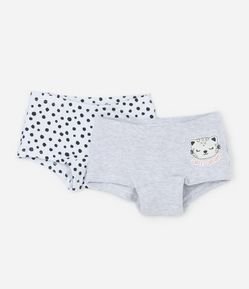 Kit 02 Calcinhas Boxer Infantis com Estampa Poá e Oncinha - Tam 4 a 12 anos