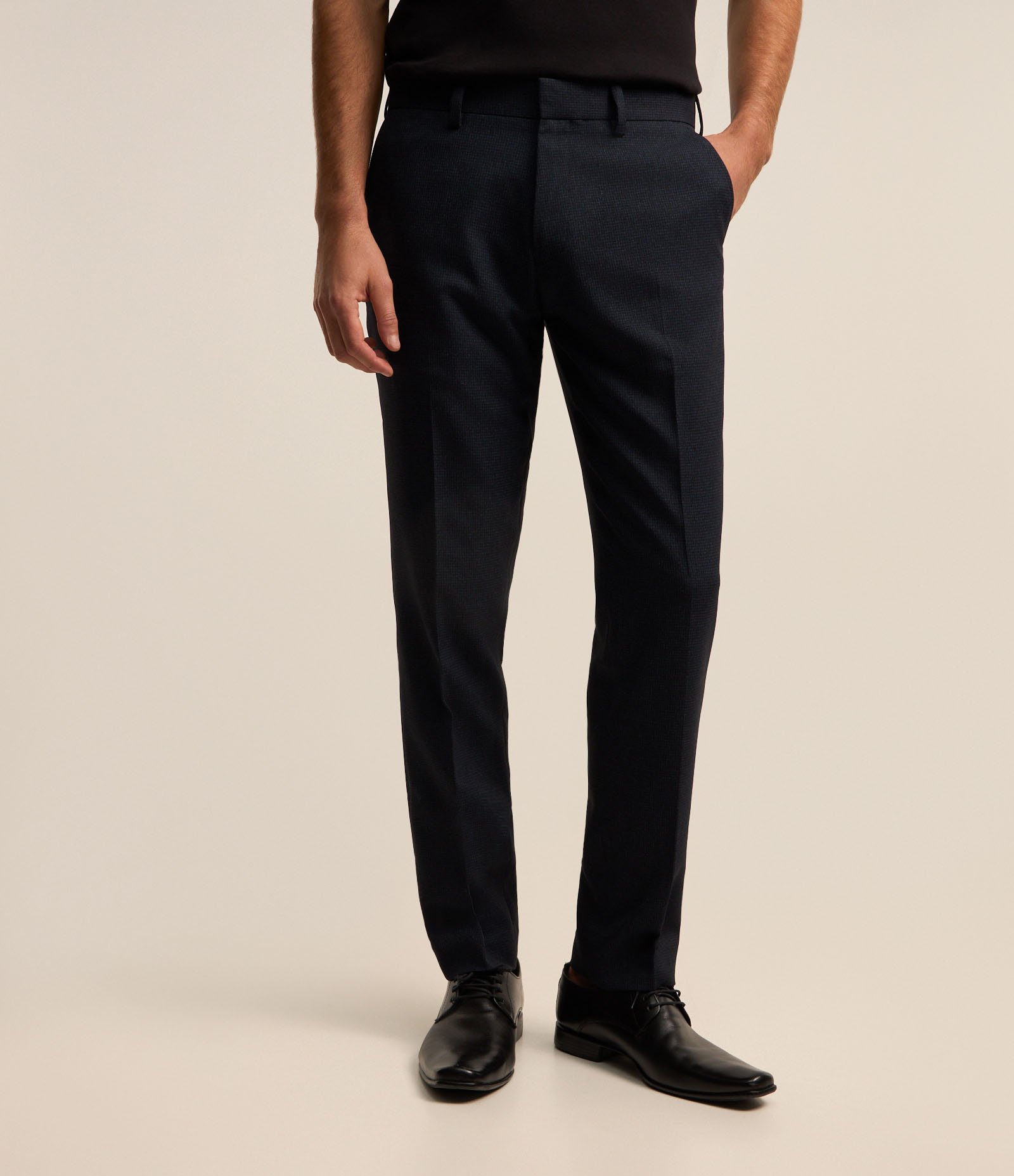 Calça Social Slim em Tricoline com Textura Pied de Poule Azul Marinho 3