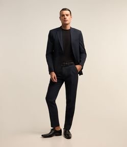 Calça Social Slim em Tricoline com Textura Pied de Poule