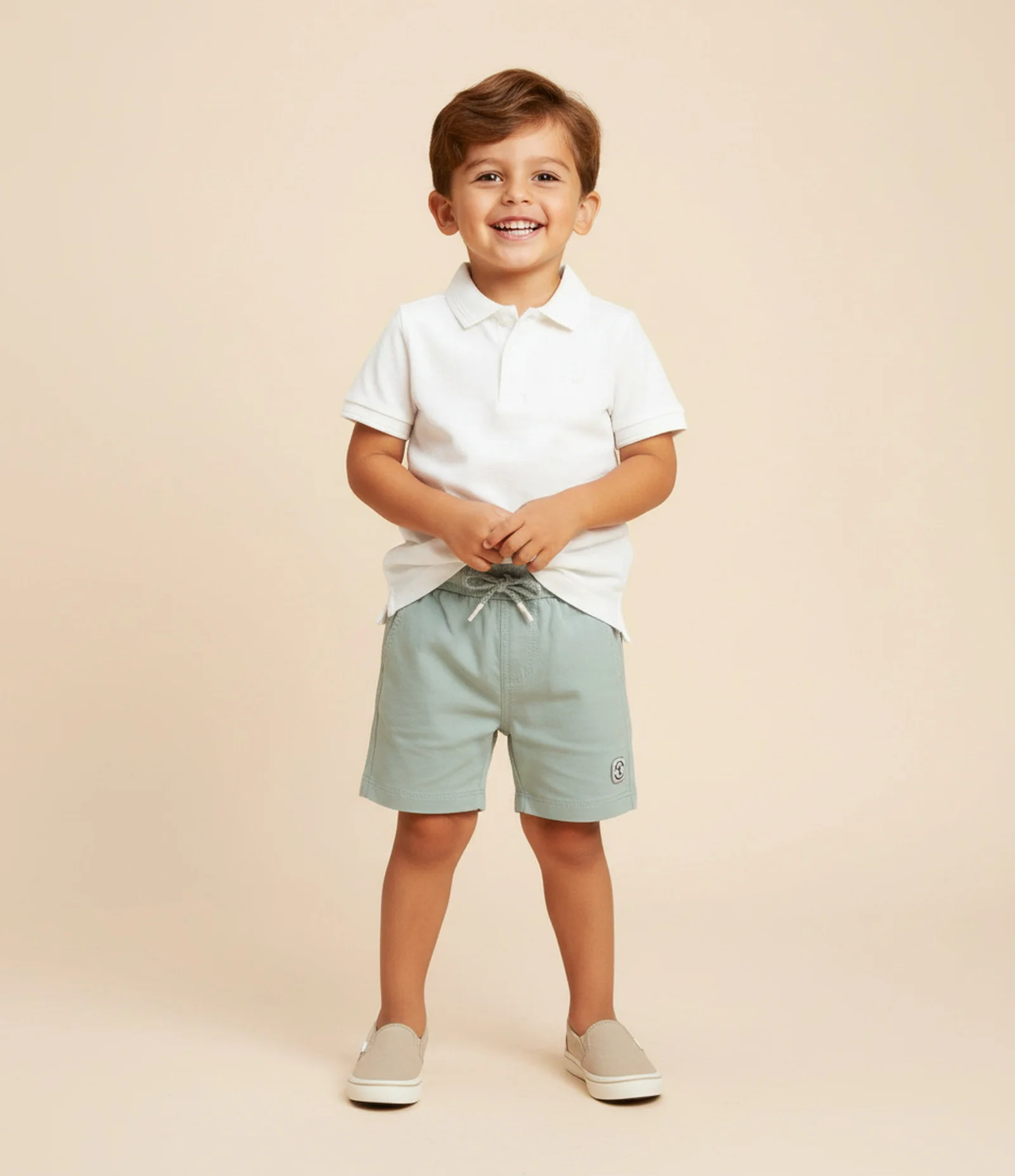 Bermuda de Banho Infantil com Etiqueta Emborrachada - Tam 1 a 5 anos Verde Acizentado 1