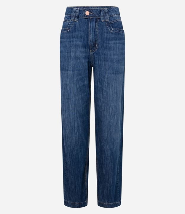 Calça Reta Jeans com Detalhe no Bolso e Cós Transpassado Azul 5