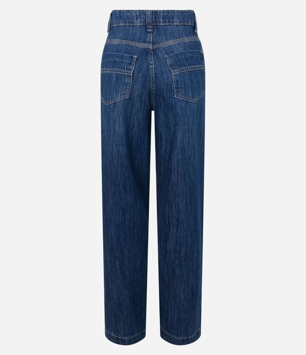 Calça Reta Jeans com Detalhe no Bolso e Cós Transpassado Azul 6