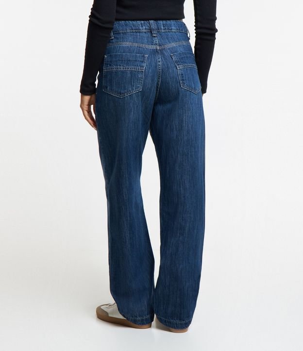 Calça Reta Jeans com Detalhe no Bolso e Cós Transpassado Azul 3