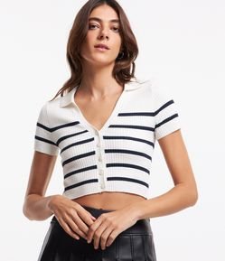 Blusa Cropped em Tricô com Listras