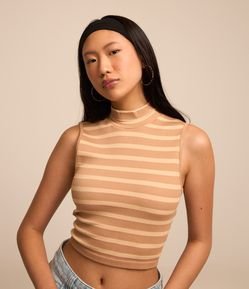 Blusa sem Manga em Seamless com Golinha Alta e Listras