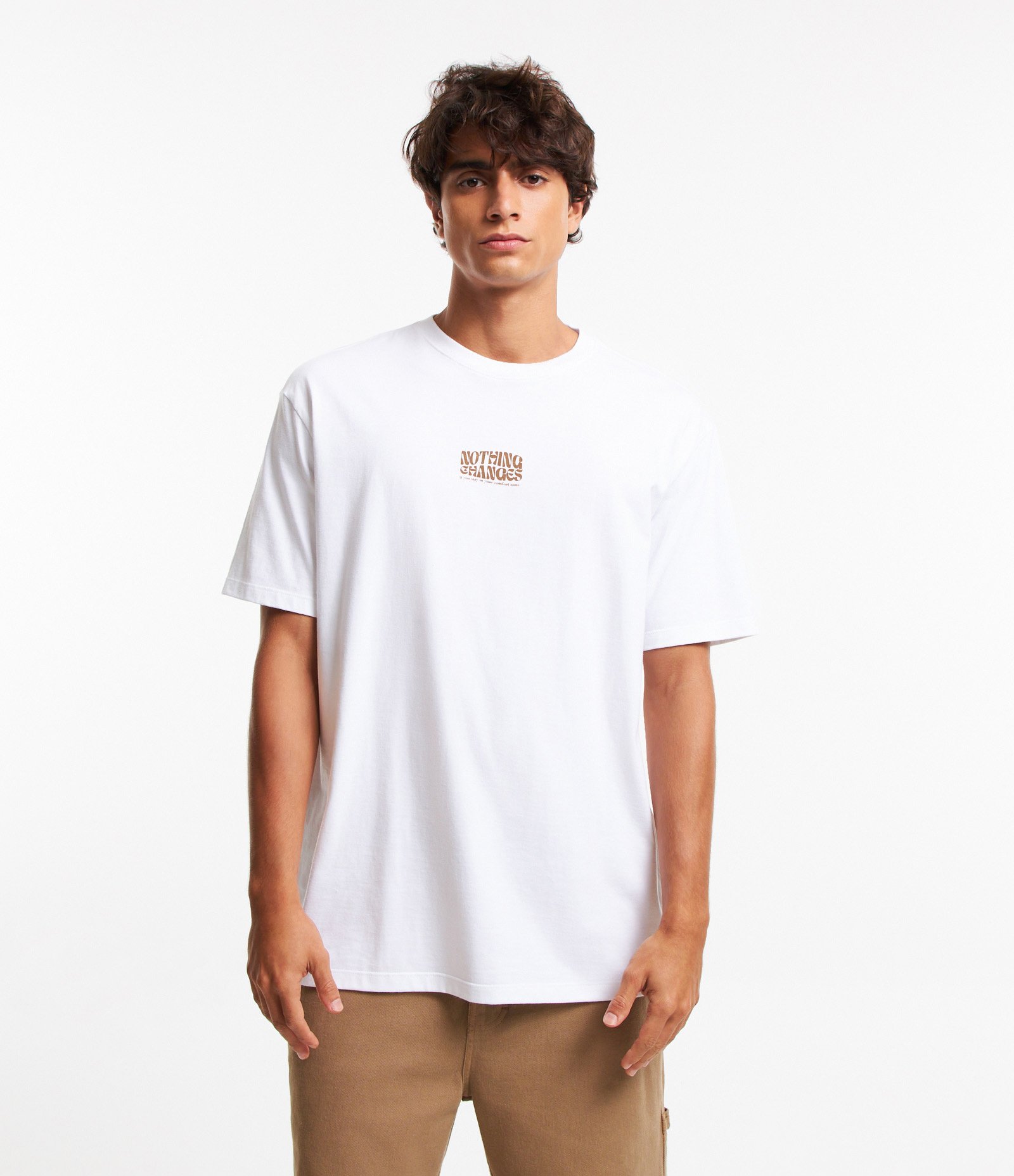 Camiseta Relaxed em Algodão Estampa Nothing Changes Branco 5