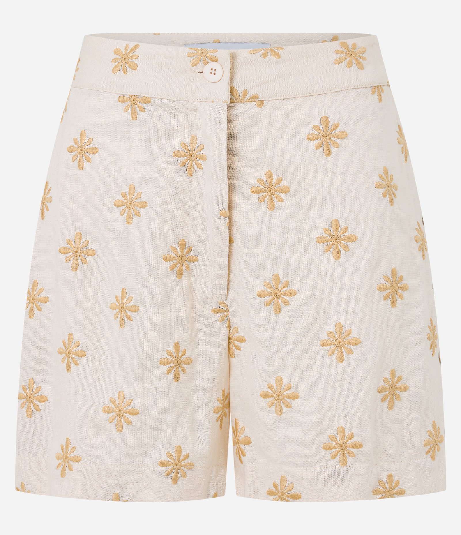 Short Curto em Viscose com Linho e Bordado de Florzinhas Bege 5