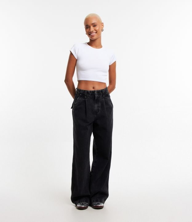 Blusa Cropped em Viscose Canelada com Cava Raglan
