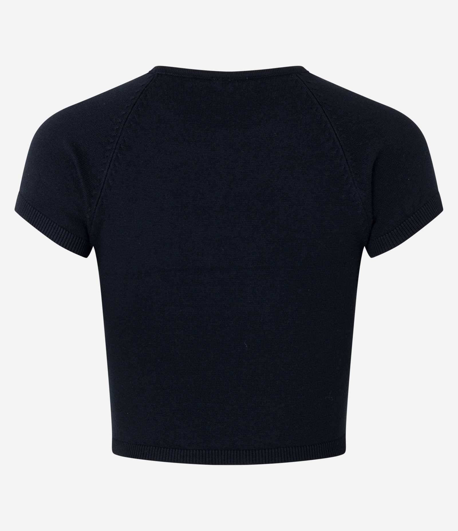 Blusa Cropped em Viscose Canelada com Cava Raglan Preto 7