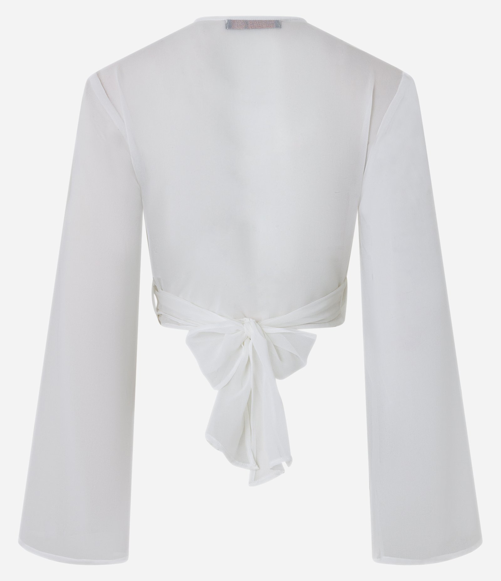 Blusa Cropped Manga Longa em Chiffon com Amarração Branco 6
