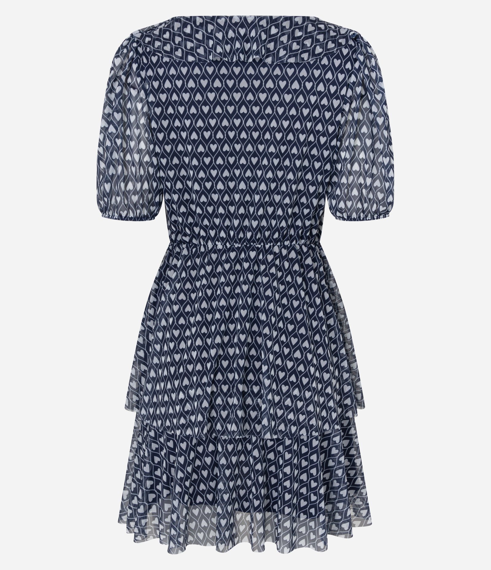Vestido em Tule com Manga Bufante e Estampa Corações Azul Escuro 7