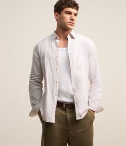 Camisa Comfort em Linho Texturizado com Manga Longa
