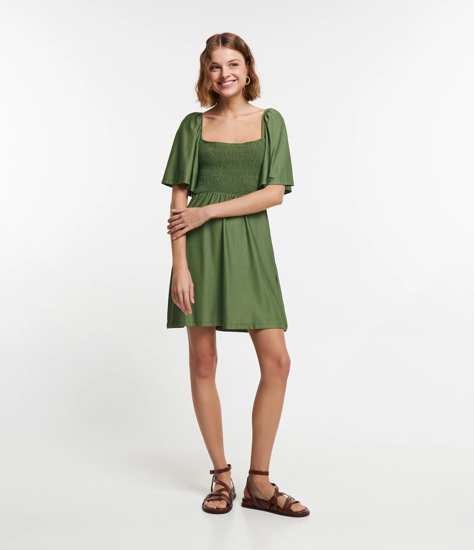 Vestido Curto Texturizado com Lastex no Busto Verde 2