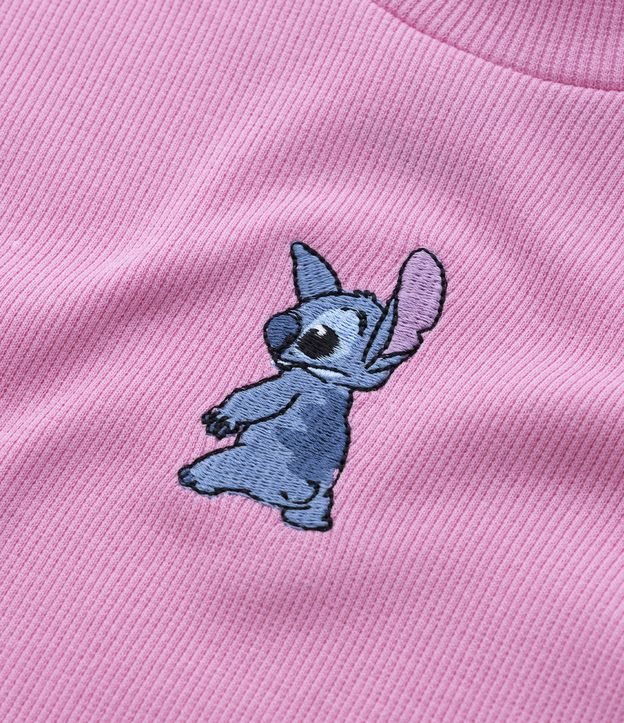 Camiseta Canelada Infantil com Bordado Stitch - Tam 5 a 14 anos Rosa 6
