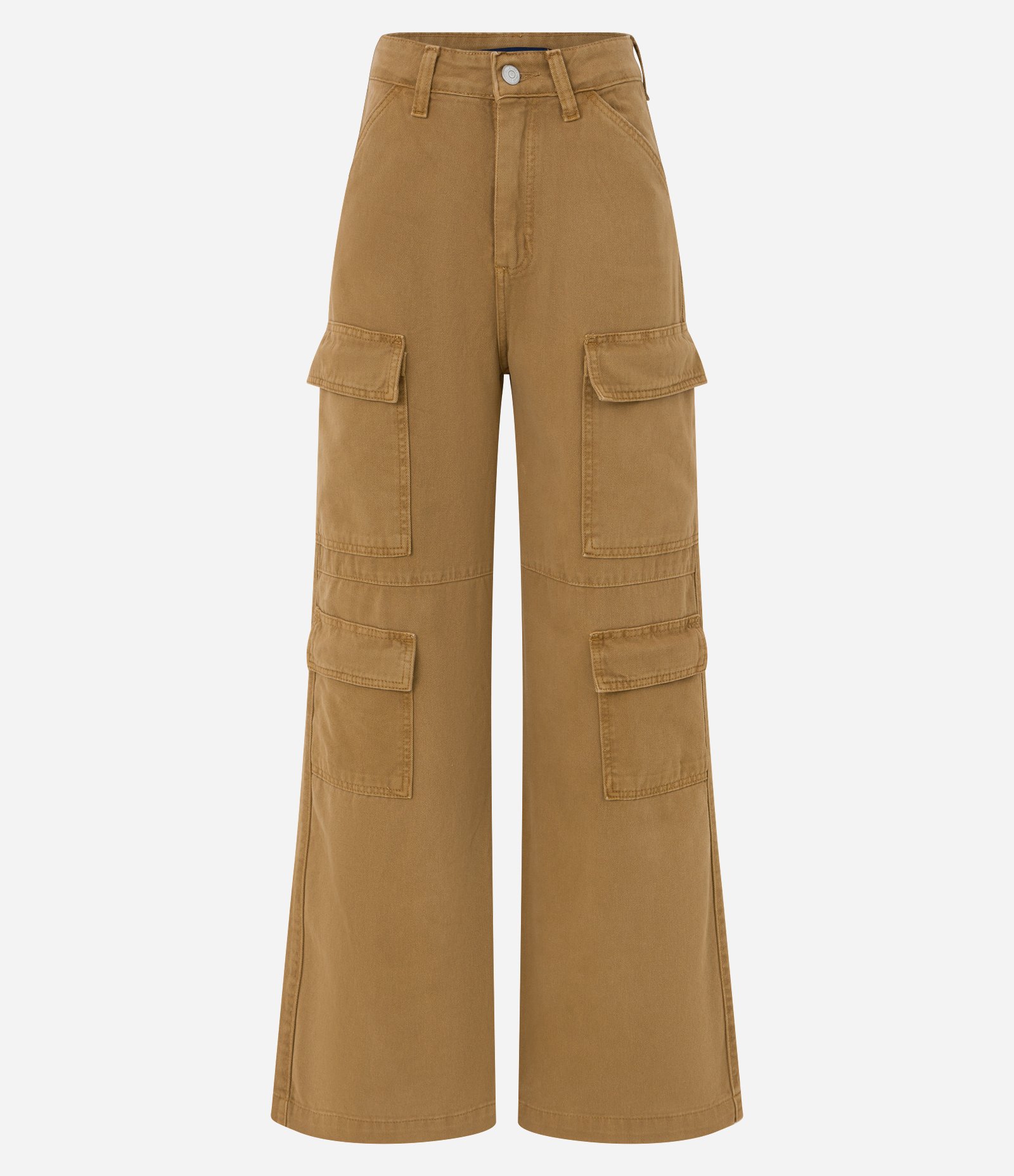 Calça Wide Leg em Sarja com Cintura Alta e Bolsos Cargo 5