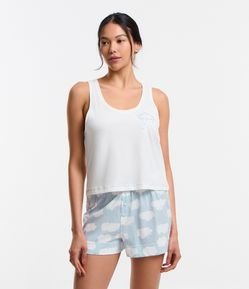 Pijama Short Doll com Estampa de Nuvem em Algodão