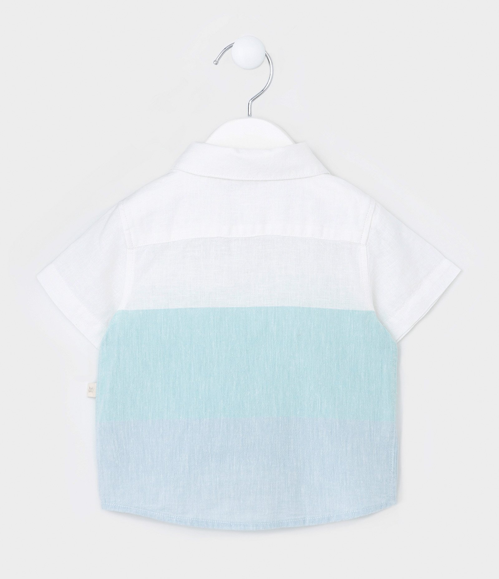 Camisa Infantil em Linho com Bloco de Cor e Bolsinho - Tam 0 a 18 meses Branco/Azul 2