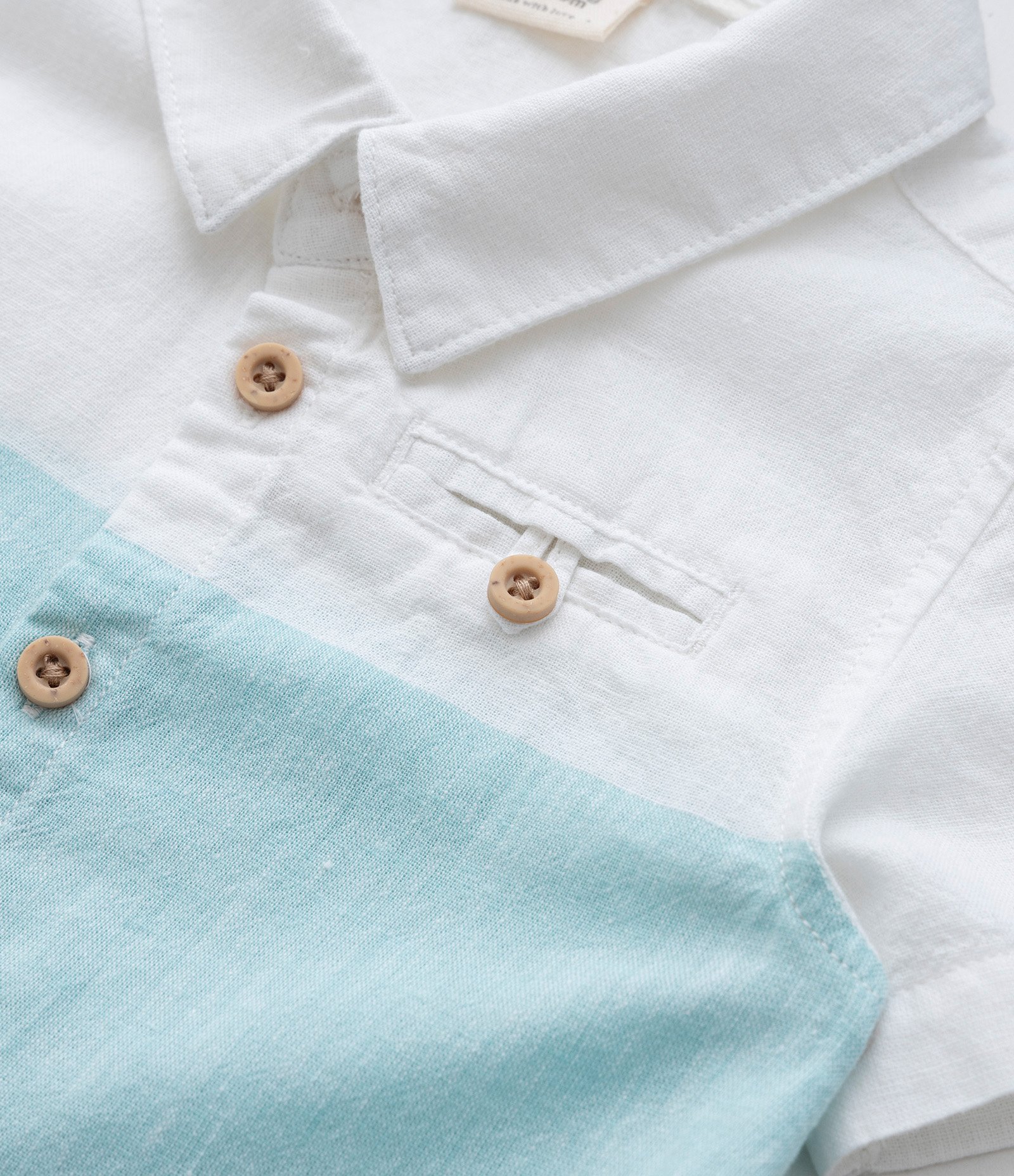 Camisa Infantil em Linho com Bloco de Cor e Bolsinho - Tam 0 a 18 meses Branco/Azul 4