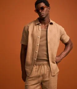 Camisa em Algodão com Textura em Patchwork