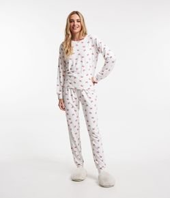 Pijama Longo com Estampa de Cartinhas com Laço