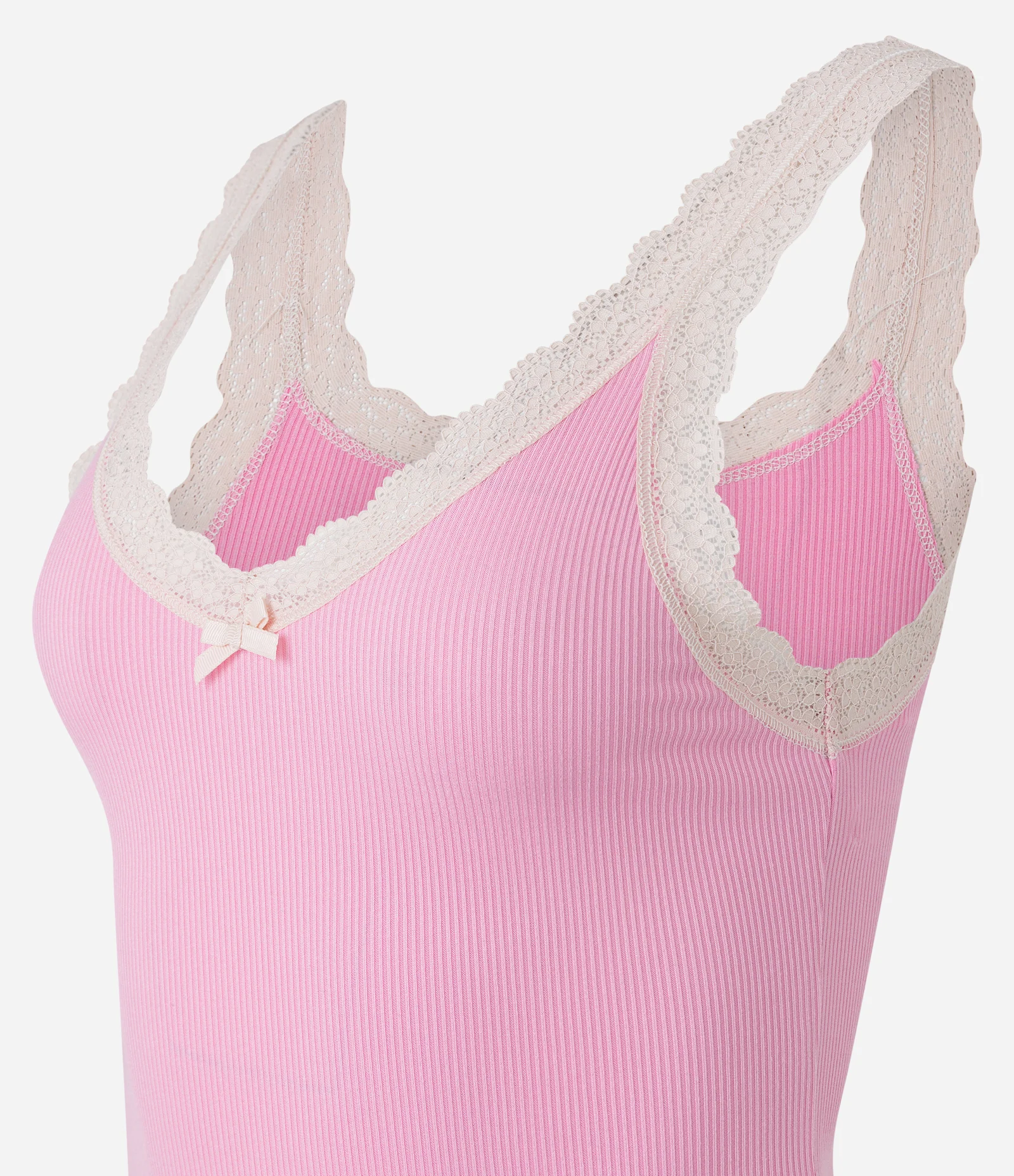 Blusa de Pijama Canelada com Detalhe em Renda nas Alças Rosa 6