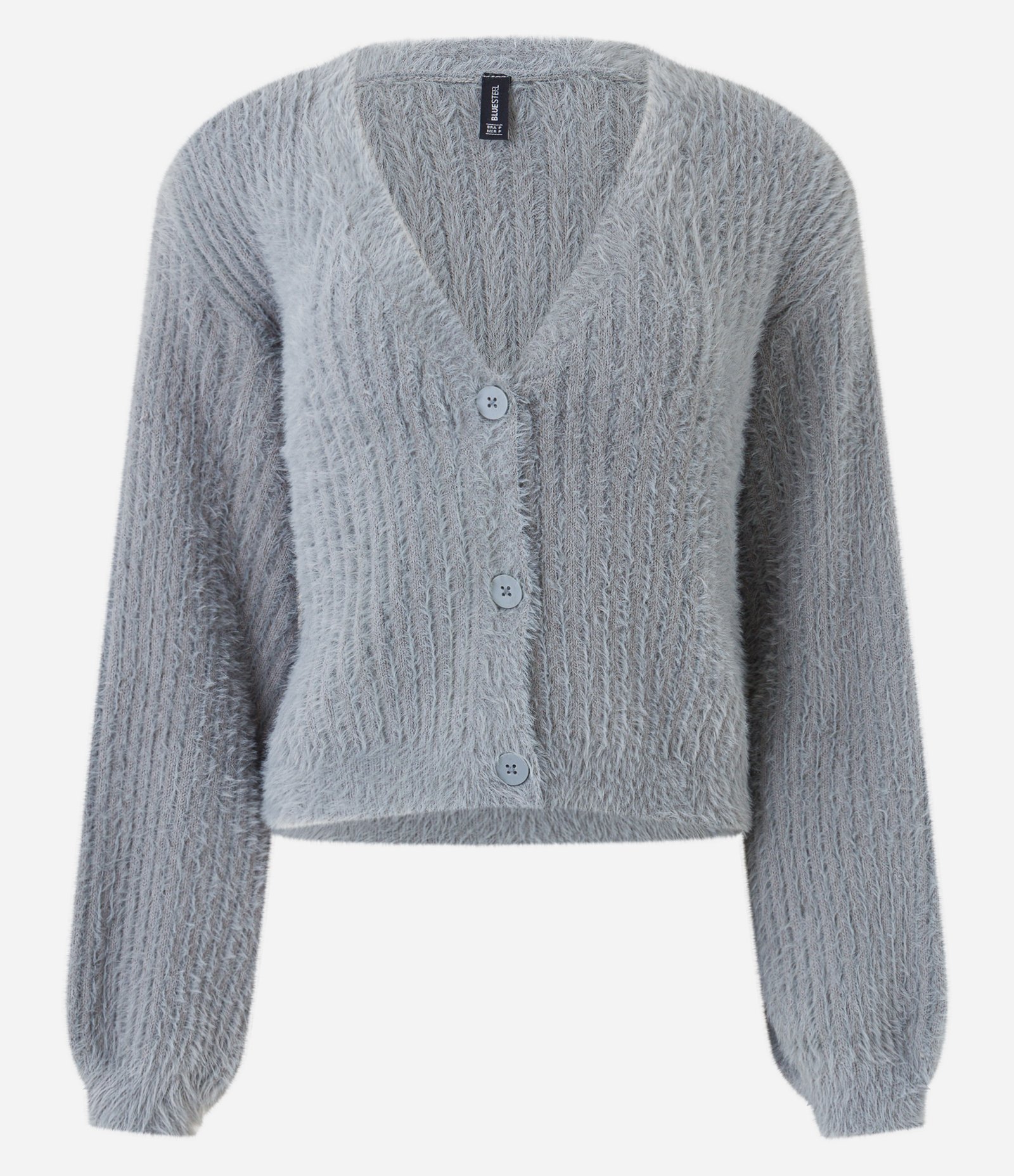 Cardigan Curto em Tricô com Pelinhos Cinza 5