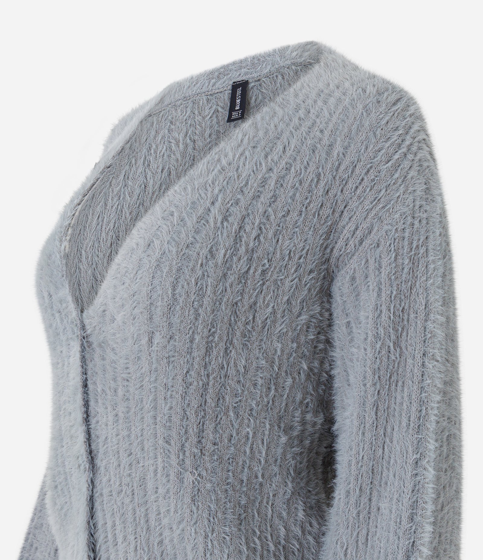 Cardigan Curto em Tricô com Pelinhos Cinza 6