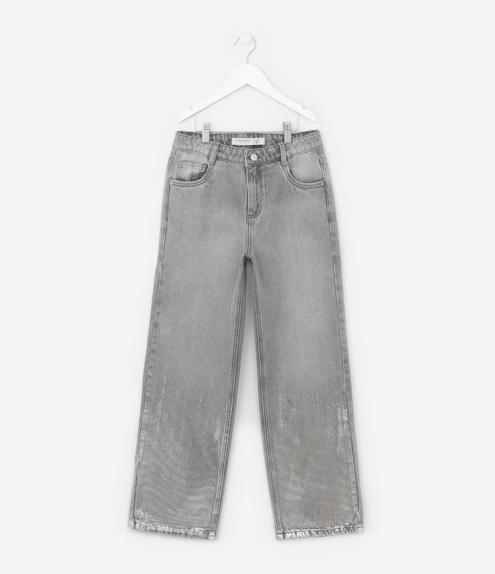 Calça Reta Infantil em Jeans com Foil na Barra - Tam 5 a 14 Anos Cinza 1