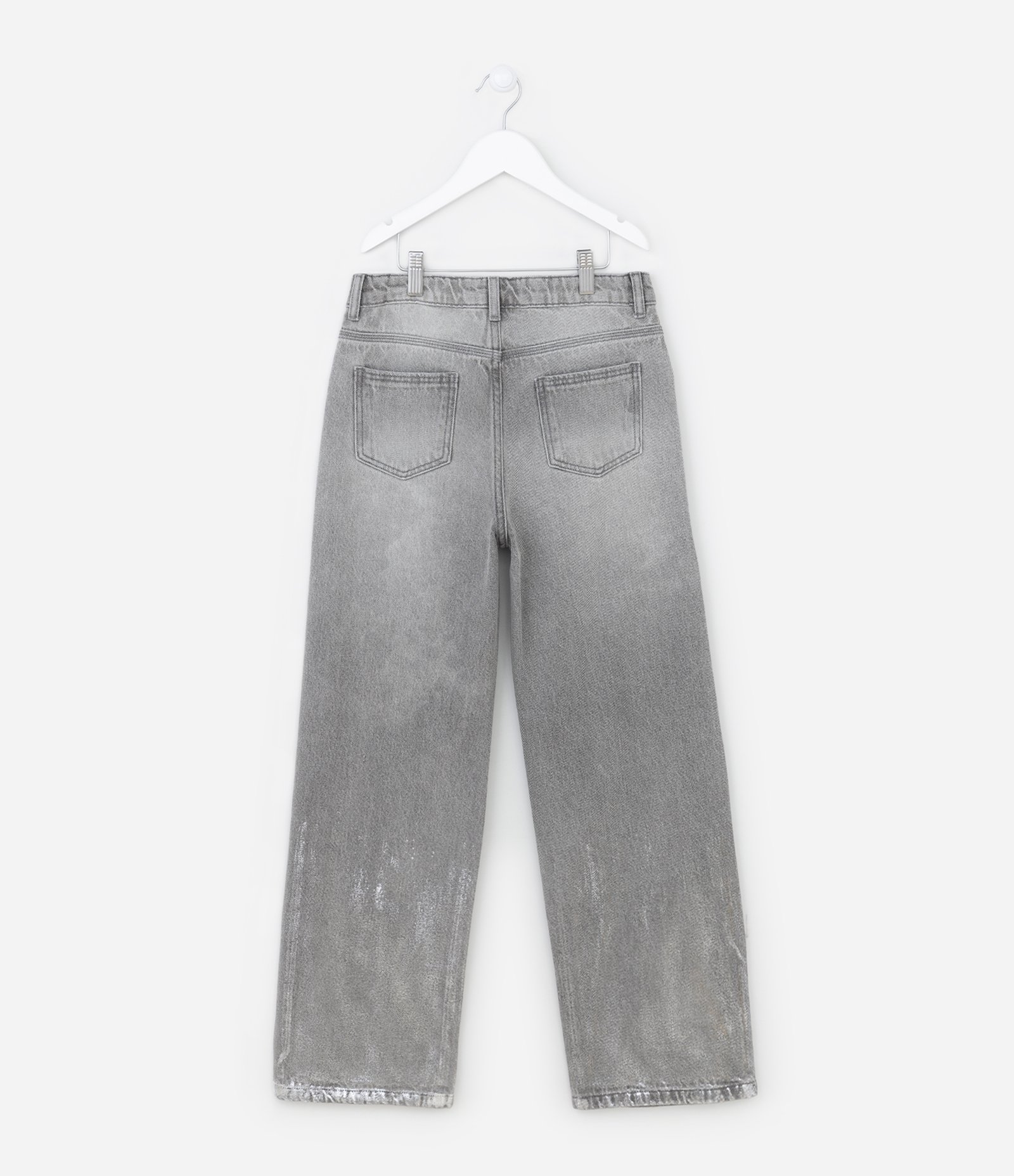 Calça Reta Infantil em Jeans com Foil na Barra - Tam 5 a 14 Anos Cinza 2