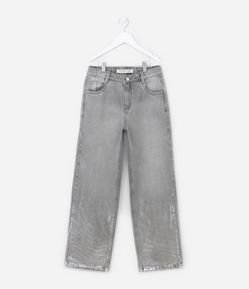 Calça Reta Infantil em Jeans com Foil na Barra - Tam 5 a 14 Anos