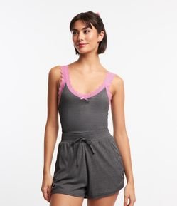 Blusa de Pijama com Decote e Alças em Renda